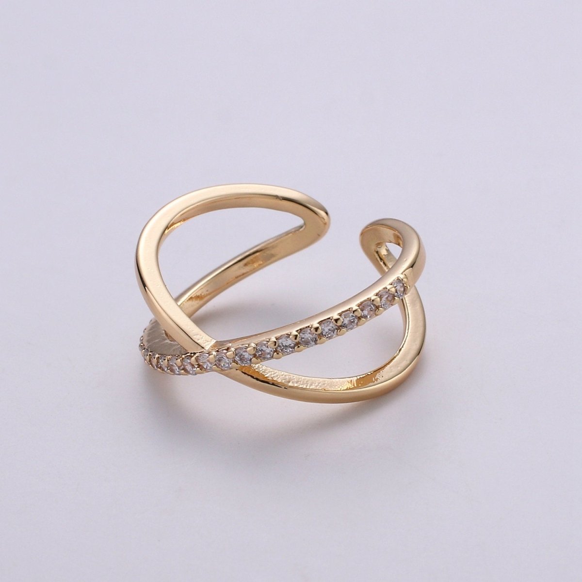 Gold Infinity Ring | Criss Cross Ring | Dainty Fine Ring or Delicate Thumb Ring | Open Ring | Adjustable Ring | Micro Pave CZ Ring R-055 - DLUXCA