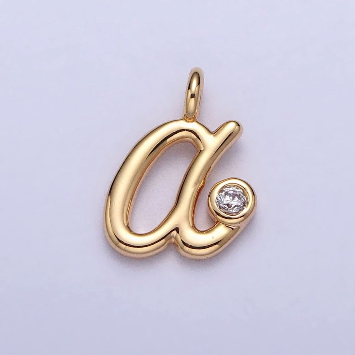 Gold Initial Alphabet Lower Case Cursive Letter Clear CZ Personalized Charm | AC062 - AC087 - DLUXCA