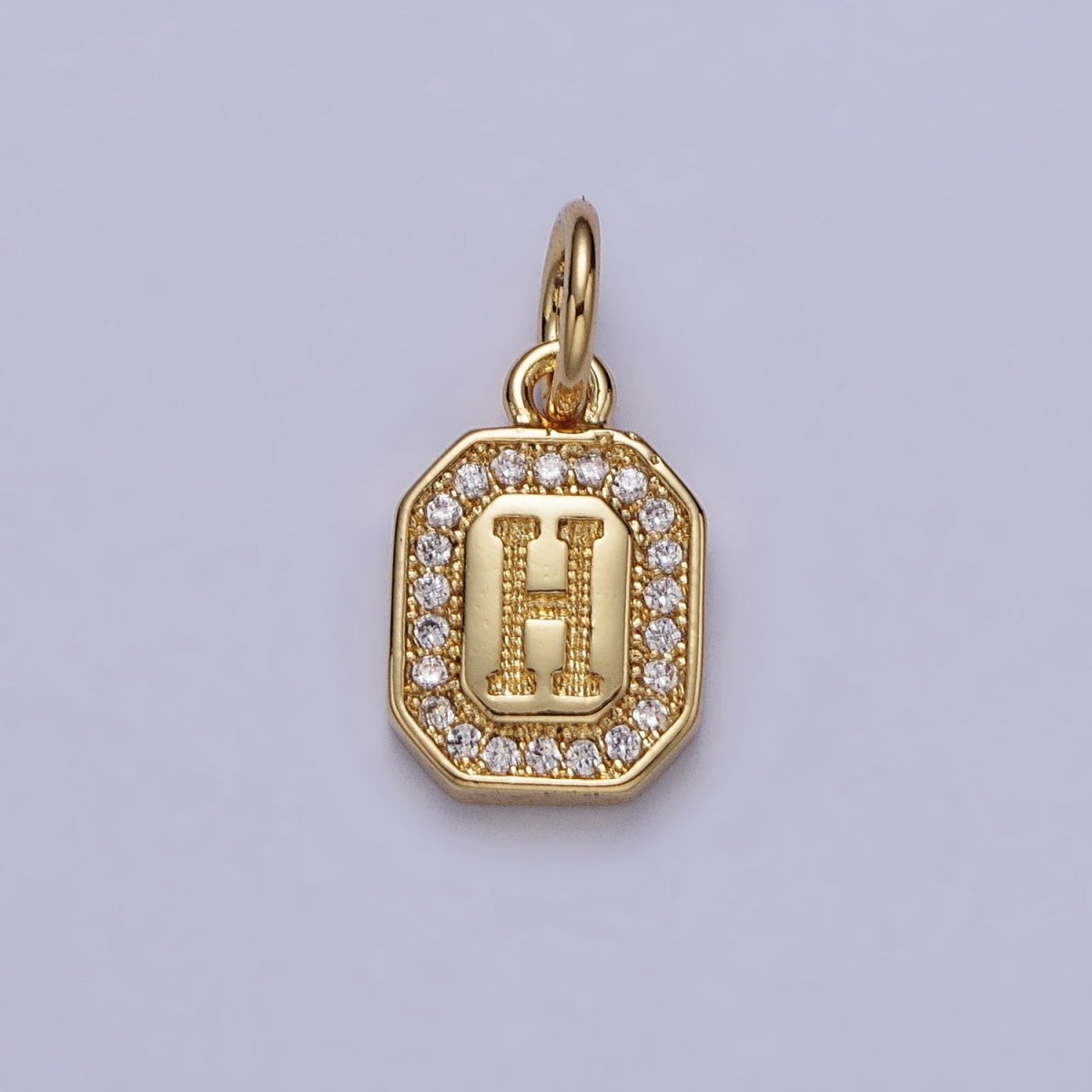 Gold Initial Letter A-Z Clear Micro Paved CZ Hexagonal Mini Charm | AD-431 - AD-456 - DLUXCA