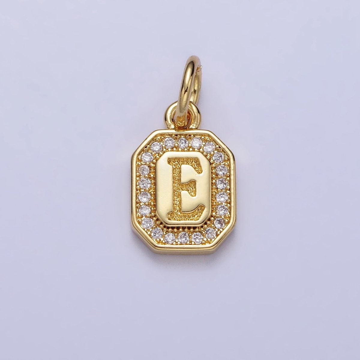 Gold Initial Letter A-Z Clear Micro Paved CZ Hexagonal Mini Charm | AD-431 - AD-456 - DLUXCA