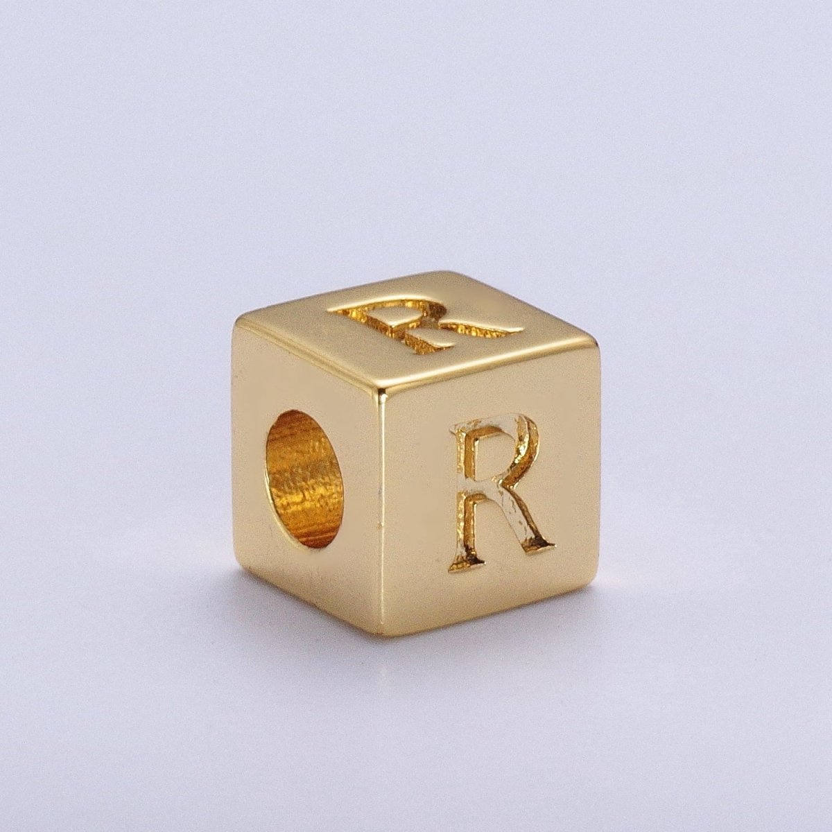 Gold Initial Letter Alphabet 6.2mm Block Beads Charm Connector For Jewelry Making Component Supply A-1487~A-1512 - DLUXCA