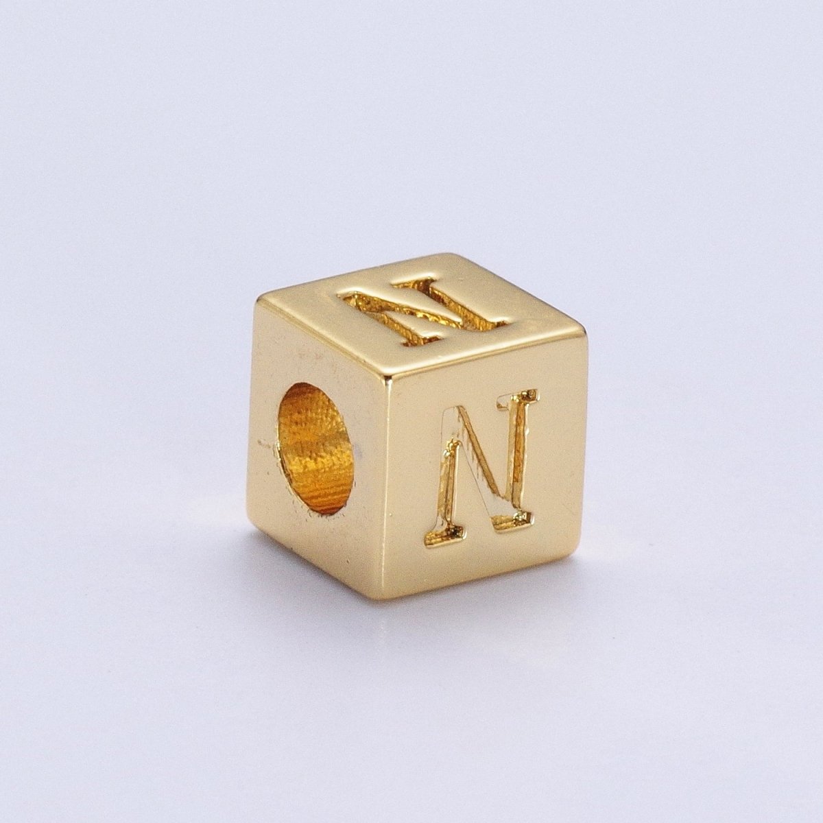 Gold Initial Letter Alphabet 6.2mm Block Beads Charm Connector For Jewelry Making Component Supply A-1487~A-1512 - DLUXCA