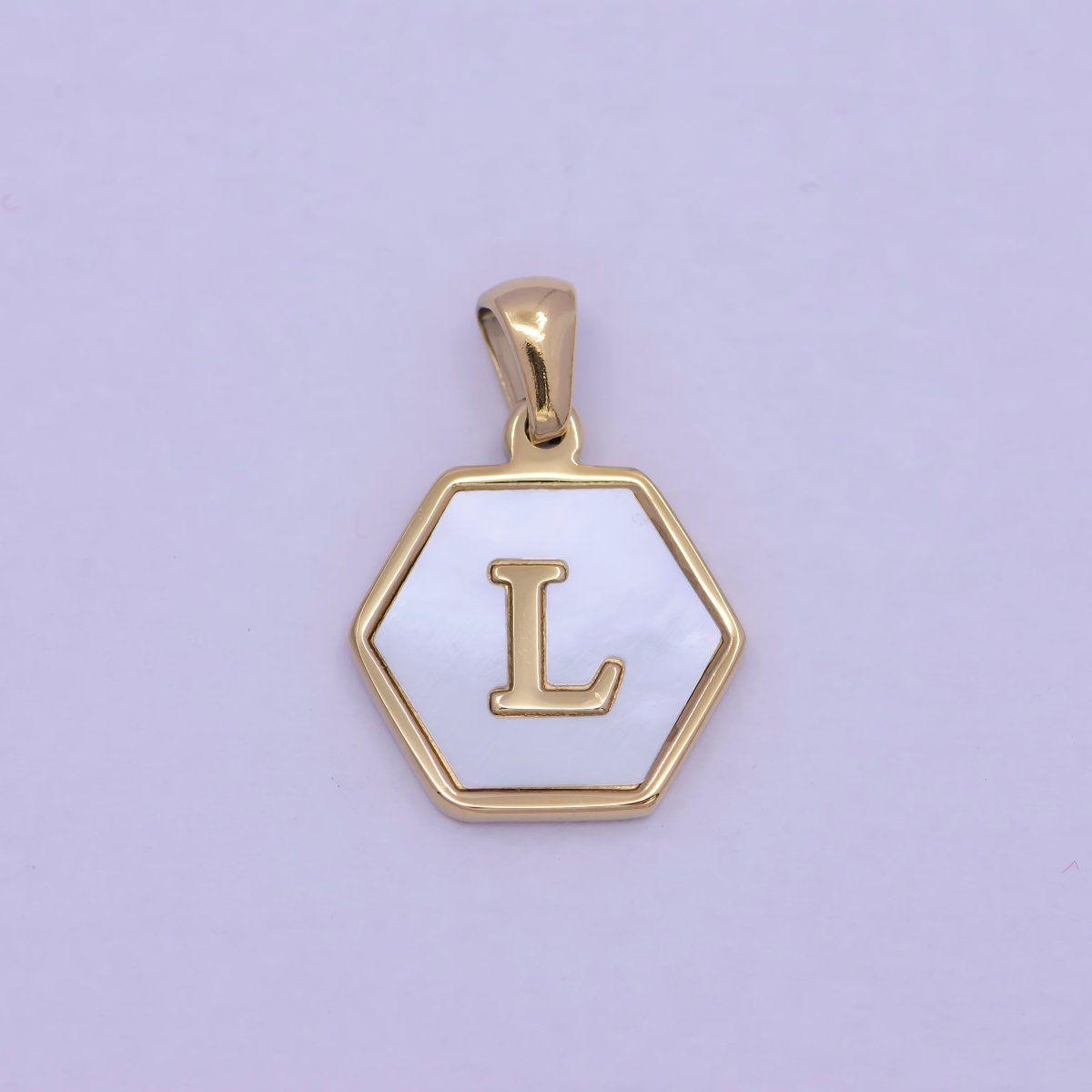 Gold Initial Letter Necklace Pendant Hexagon Alphabet Charm Mother of pearl Letter Minimalist Jewelry Shell Hexagon Pendant for Necklace BraceletW-340 to W-365 - DLUXCA