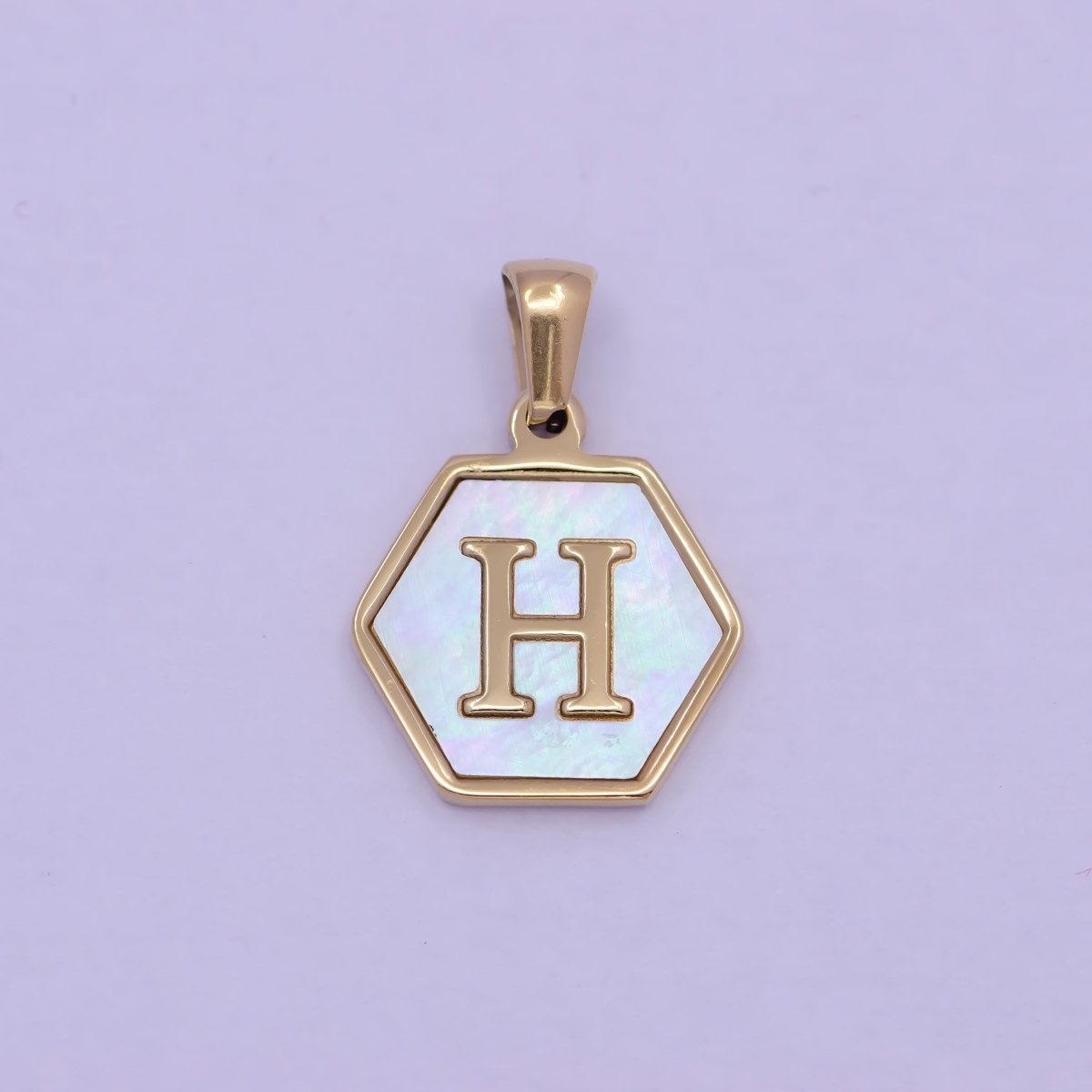 Gold Initial Letter Necklace Pendant Hexagon Alphabet Charm Mother of pearl Letter Minimalist Jewelry Shell Hexagon Pendant for Necklace BraceletW-340 to W-365 - DLUXCA