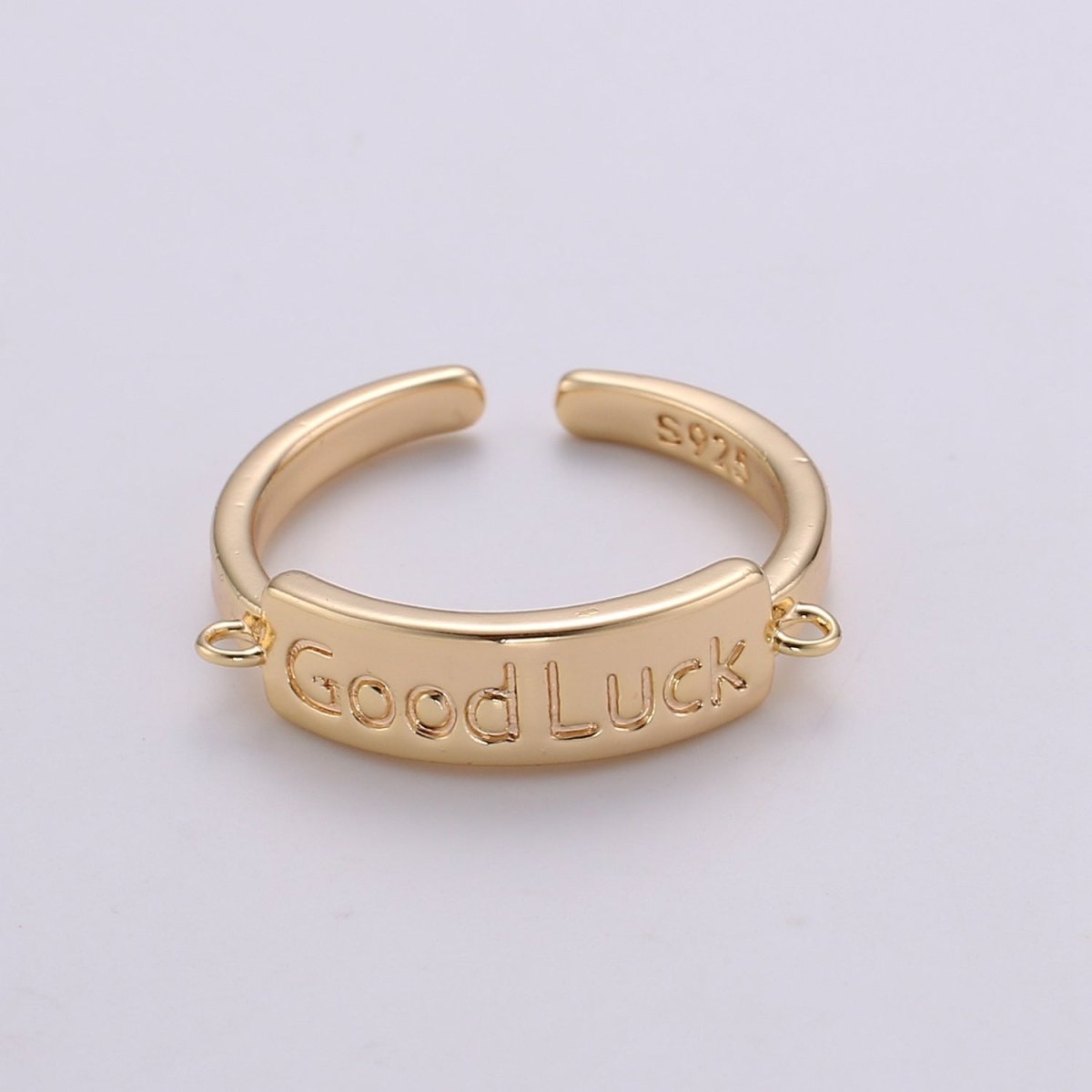 Gold Inspirational ring, GOOD LUCK ring, Word Open Adjustable Ring Valentine Gift graduation gift, lucky jewelry gift, gift for her R-176 - DLUXCA