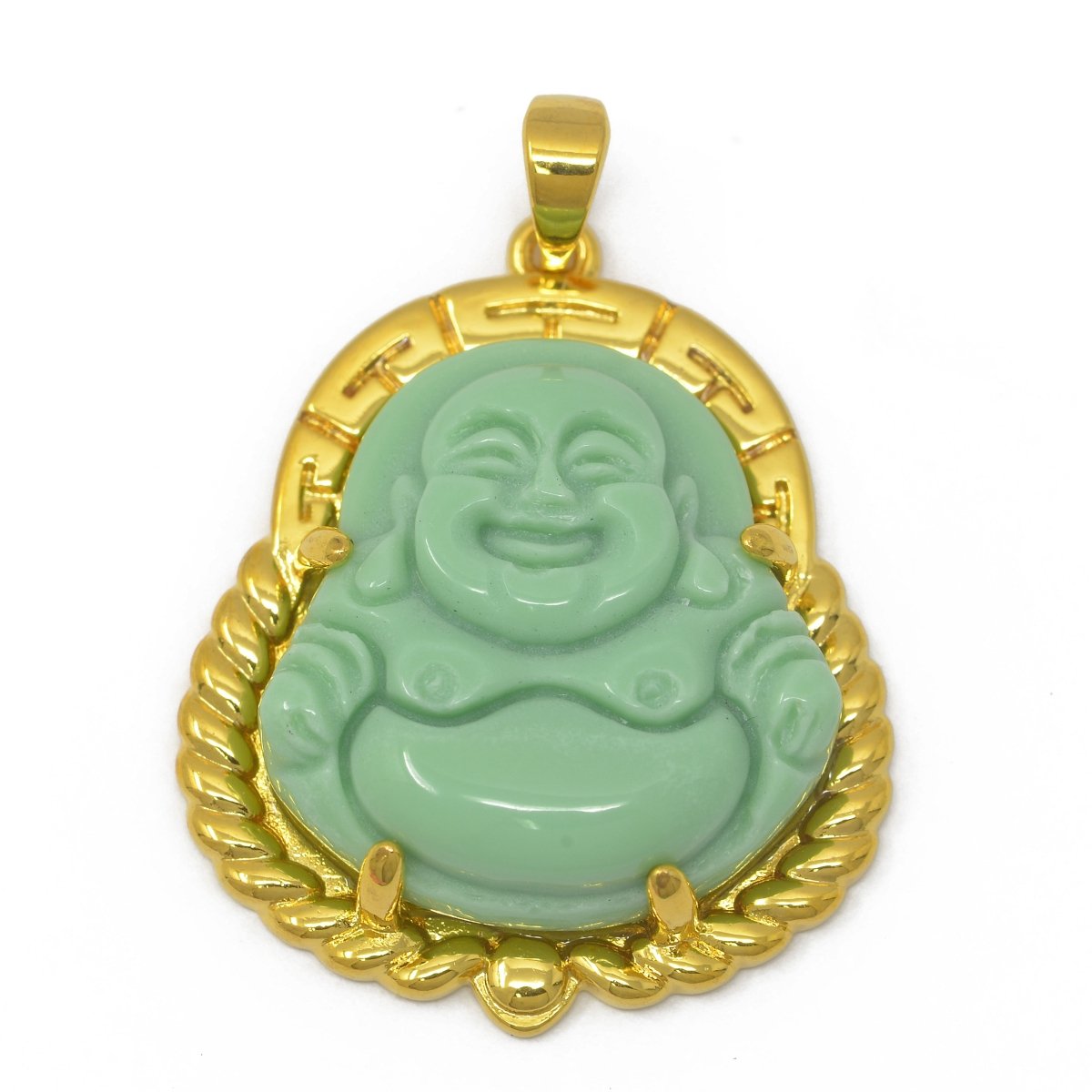 Gold Jade Buddha Pendant Fern Green Natural Stone Buddha Jade Gold Filled Pendant O-237 - DLUXCA