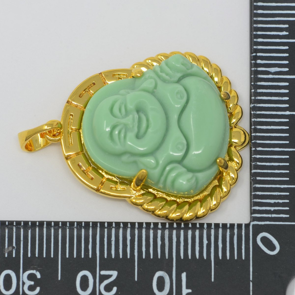 Gold Jade Buddha Pendant Fern Green Natural Stone Buddha Jade Gold Filled Pendant O-237 - DLUXCA
