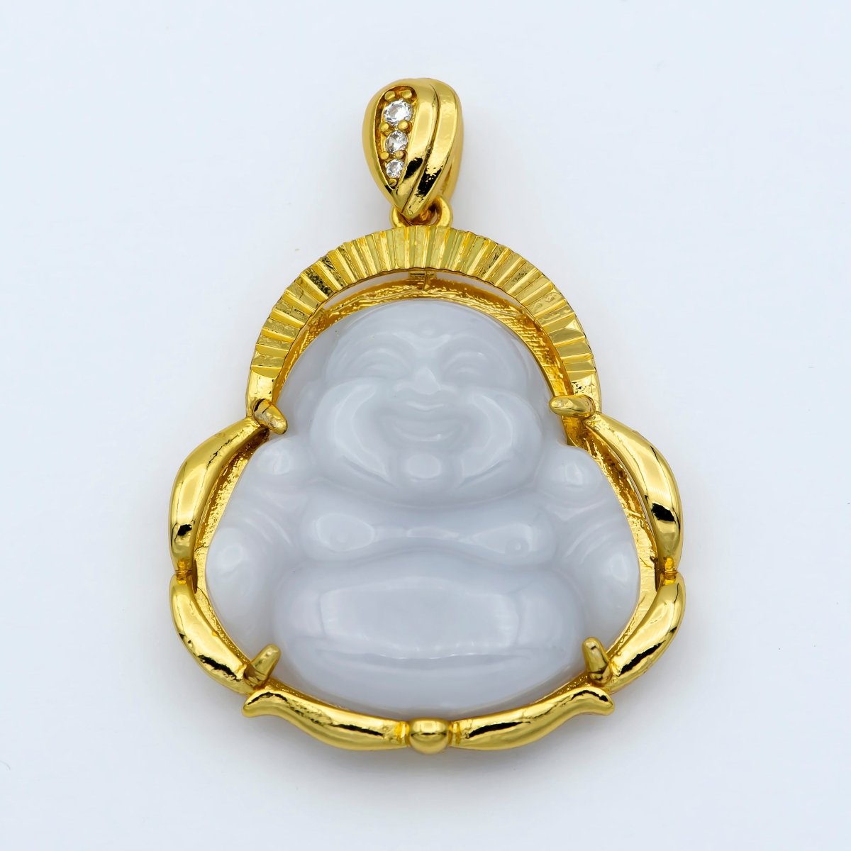 Gold Jade Buddha Pendant Light Grey Natural Stone Buddha Jade Gold Filled Pendant O-240 - DLUXCA
