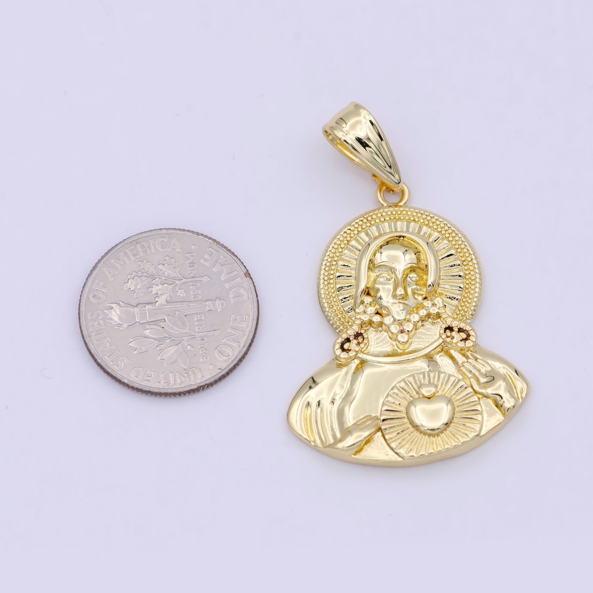 Gold Jesus Christ Sacred Heart Charm Necklace, Jesus Sacred Heart Pendant Necklace, Gift For Her I-122 - DLUXCA