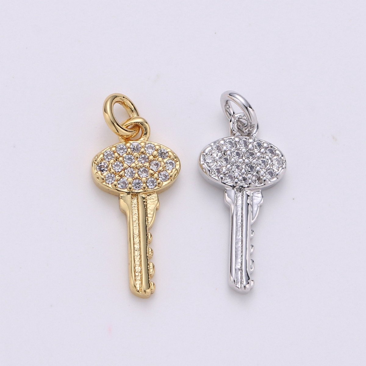 Gold Key Charm, Micro Pave CZ Charm, 14K Gold Filled Pendant Dainty Cubic Key Necklace Charm for Jewelry Making, D-046 - DLUXCA
