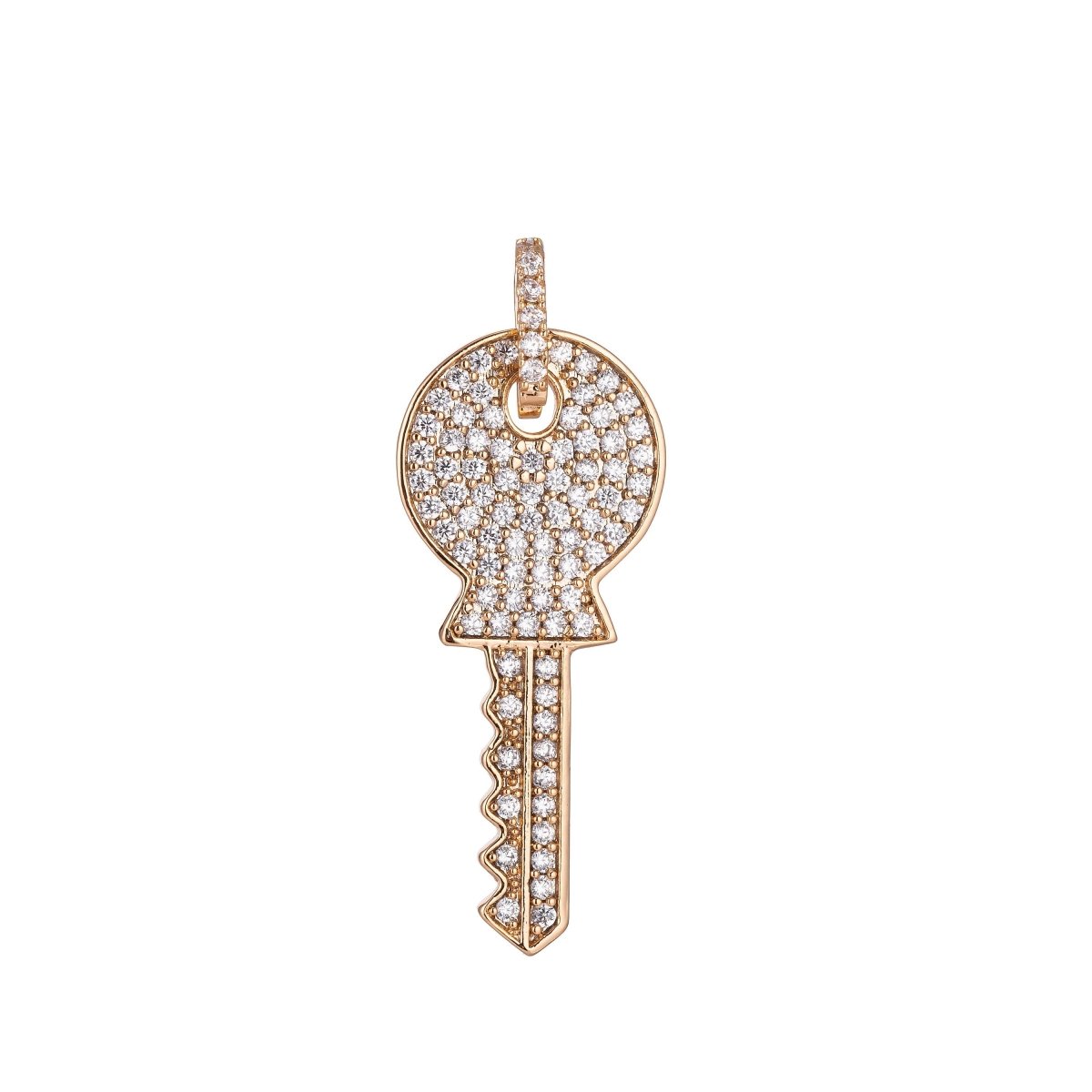 Gold Key Charm, Micro Pave CZ Charm, 18K Gold Filled Pendant Dainty Diamond Key Necklace Charm for Jewelry Making H-892 - DLUXCA