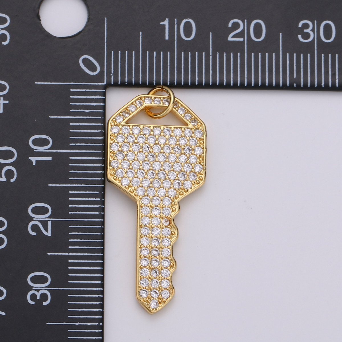 Gold Key CZ Micro Pave Charm Pendant, Key Charm, Key Pendant, Key Necklace, Charm Bracelet, Cubic Zirconia, Charm, 34x15mm D-340 - DLUXCA