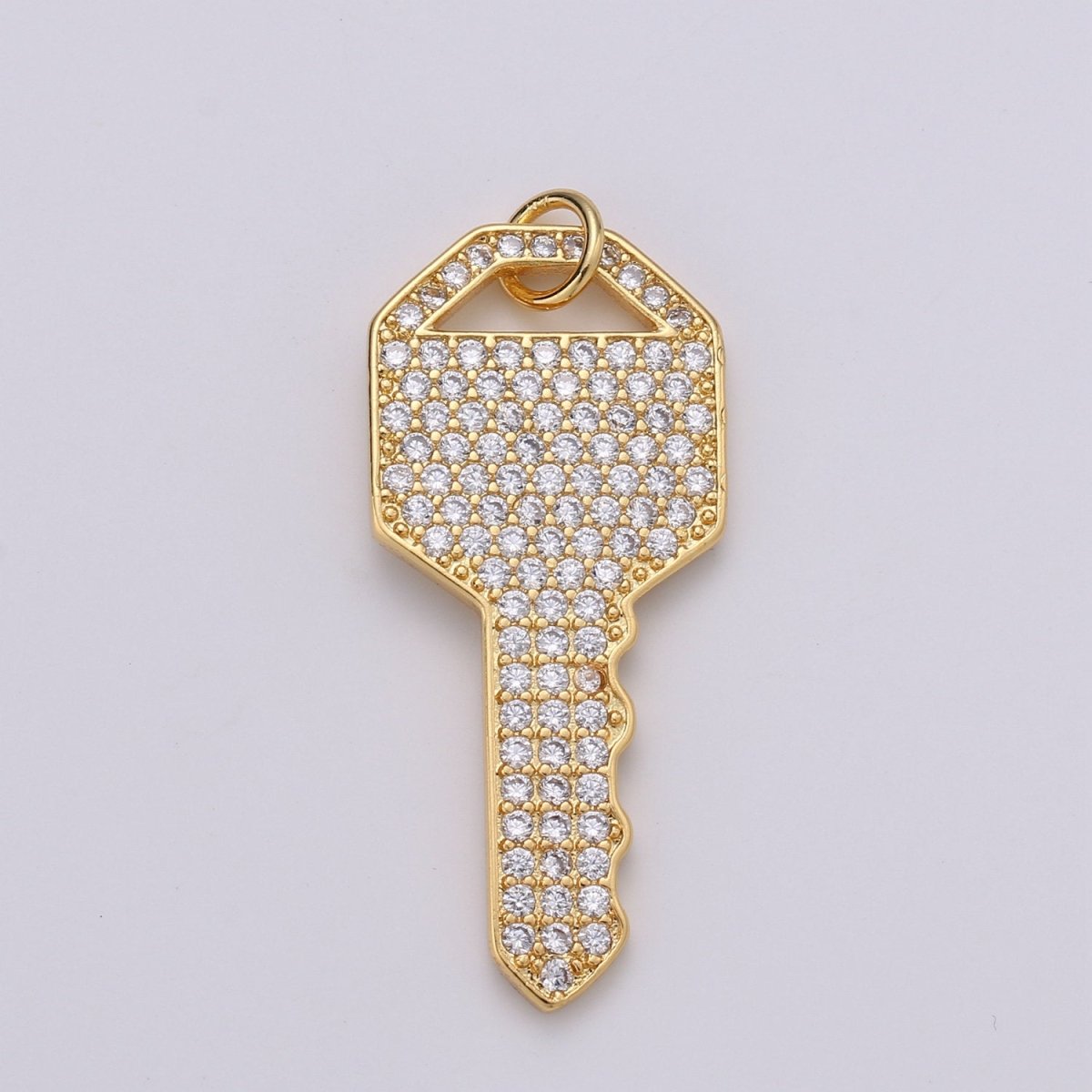 Gold Key CZ Micro Pave Charm Pendant, Key Charm, Key Pendant, Key Necklace, Charm Bracelet, Cubic Zirconia, Charm, 34x15mm D-340 - DLUXCA