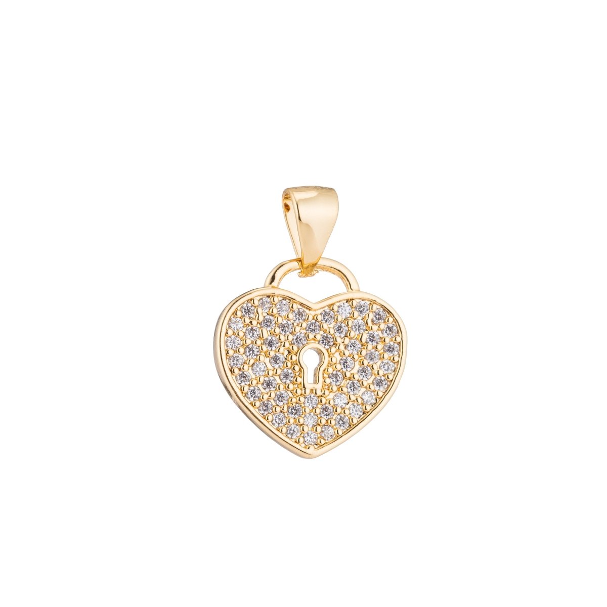 Gold Key to My Heart, Locked in Love, Promise, Women, Teens Cubic Zirconia Necklace Pendant Charm Bead Bails Findings for Jewelry Making H-341 - DLUXCA