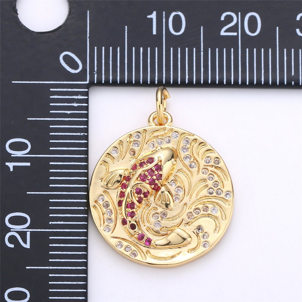 Gold koi fish charm pendant Japanese koi carp disc Coin charm for Necklace Earring Bracelet Component supply Animal Jewelry C-908 - DLUXCA