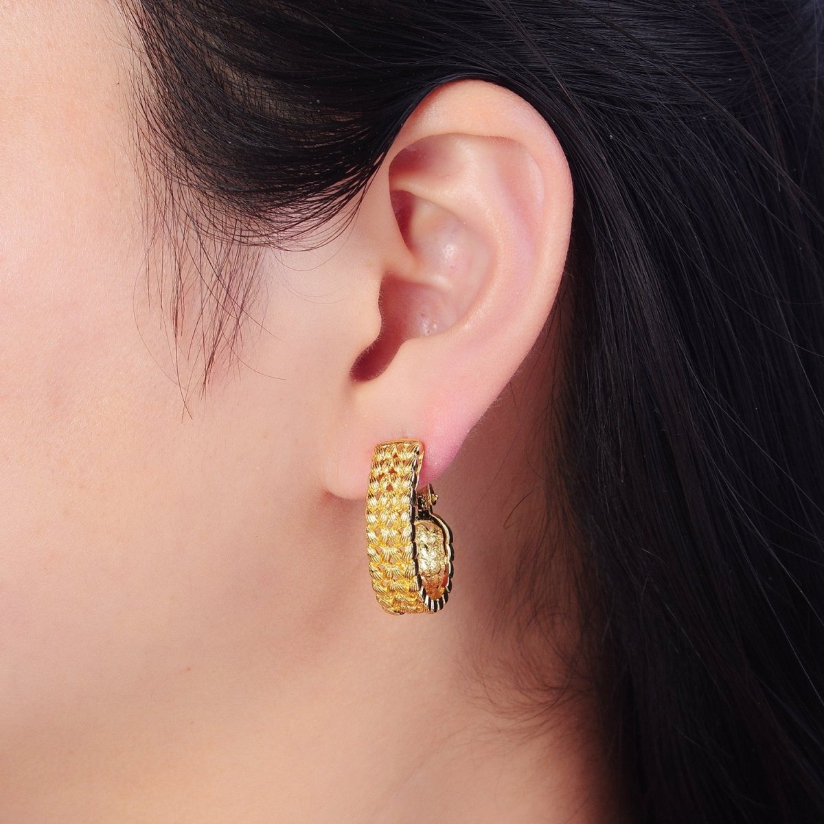 Gold Large Braided Minimal Hoop Earrings- Gold Braided Minimal Bohemian Earrings T-414 - DLUXCA
