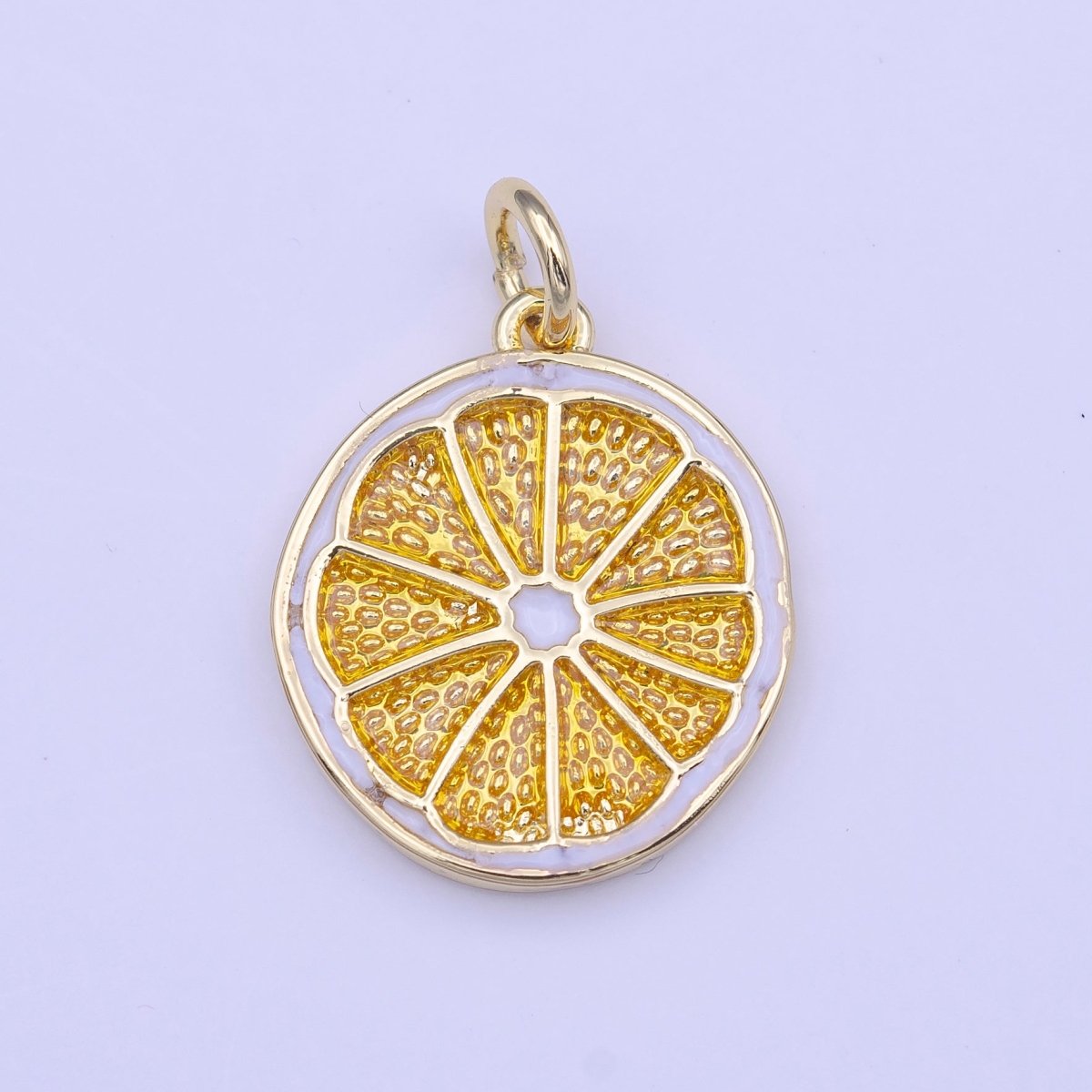 Gold Lemon Fruit White Yellow Enamel Round Charm | C-694 - DLUXCA