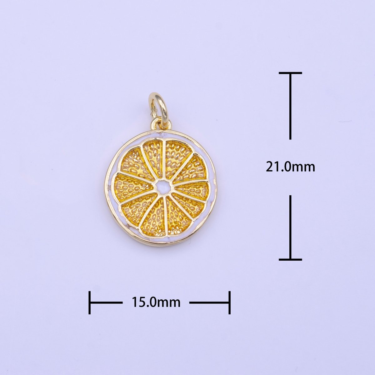 Gold Lemon Fruit White Yellow Enamel Round Charm | C-694 - DLUXCA