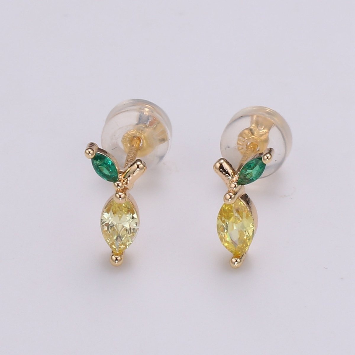 Gold Lemon Stud Earring, Crystal Lemon Studs, Lemon Fruit Earring, Minimalist Earring, Dainty Earrings for Girls, Gift P-018 - DLUXCA