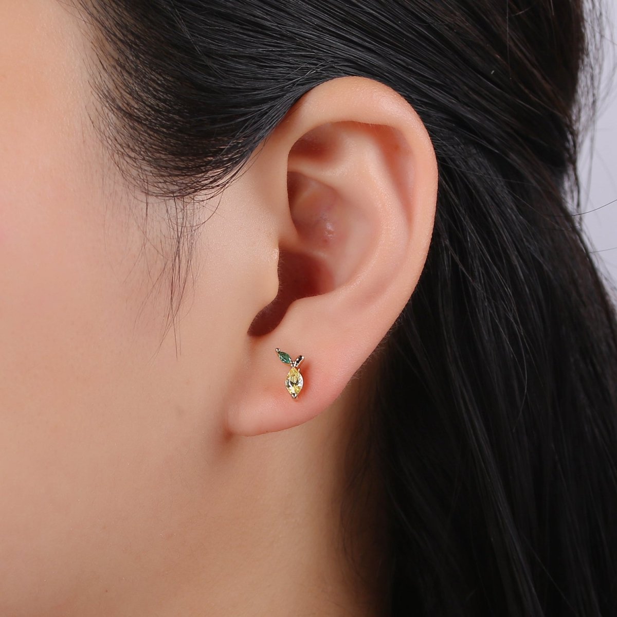 Gold Lemon Stud Earring, Crystal Lemon Studs, Lemon Fruit Earring, Minimalist Earring, Dainty Earrings for Girls, Gift P-018 - DLUXCA