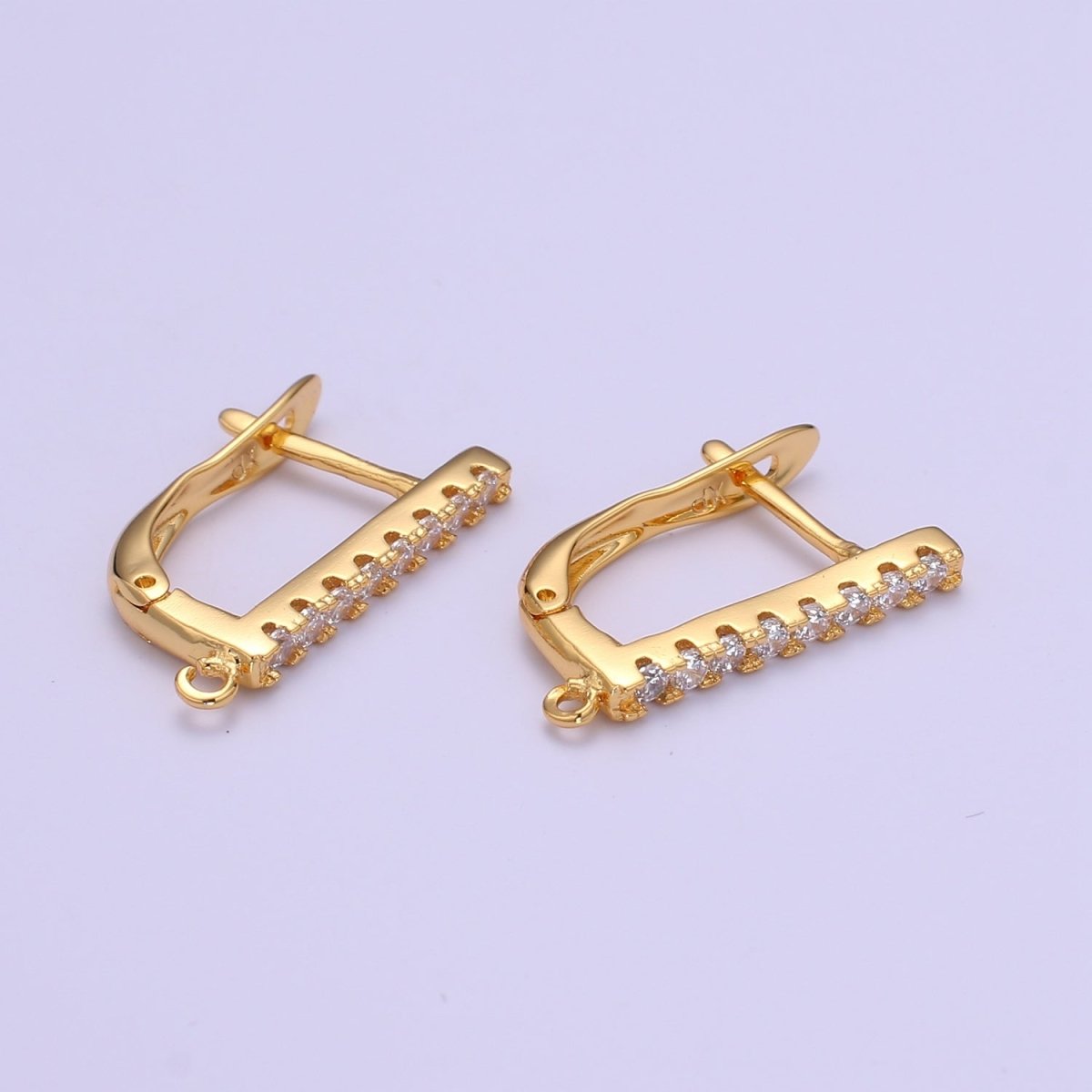 Gold Lever Back Earring Findings Cz Huggie Earring with open link for Earring component supply jewelry making L-224 - DLUXCA