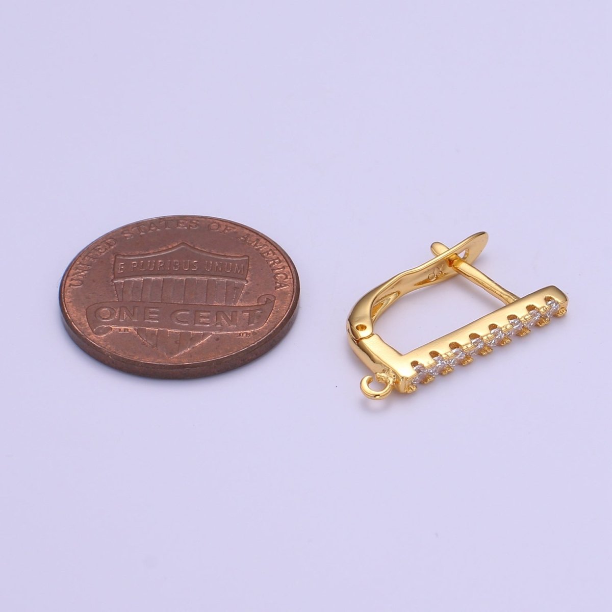 Gold Lever Back Earring Findings Cz Huggie Earring with open link for Earring component supply jewelry making L-224 - DLUXCA