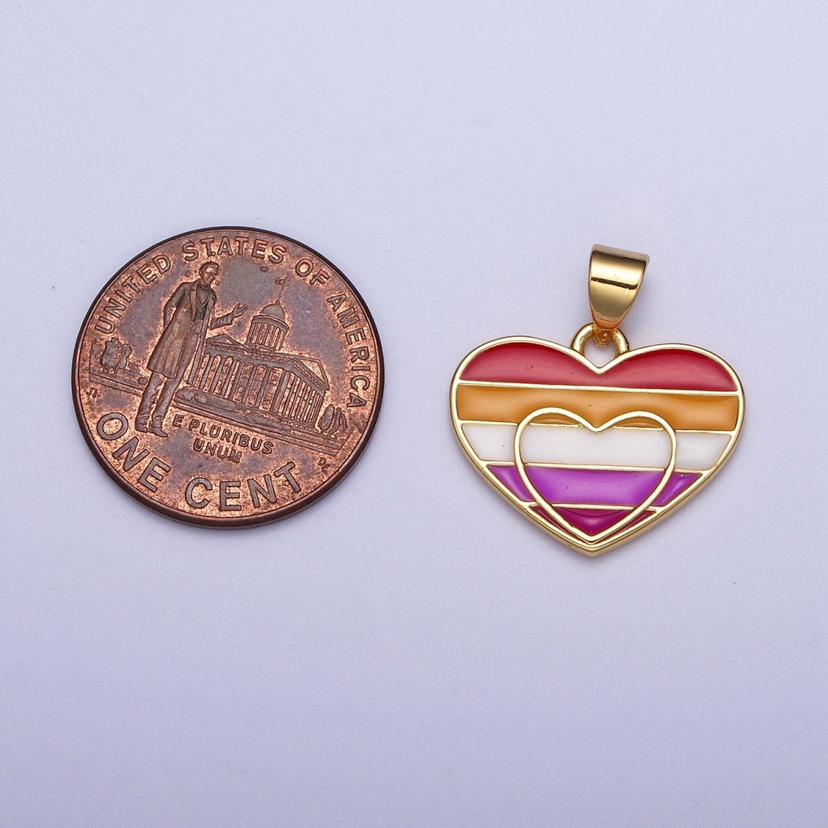 Gold LGBTQ Heart Lesbian Pride Gradient Enamel Love Pendant Charm For Jewelry Making X-477 - DLUXCA