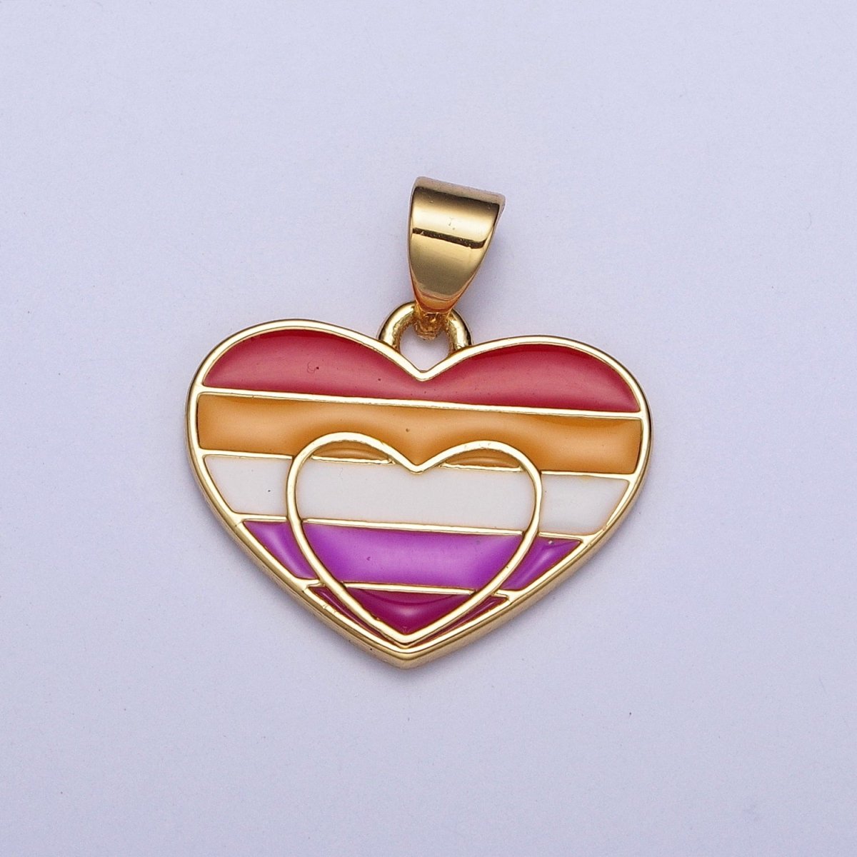 Gold LGBTQ Heart Lesbian Pride Gradient Enamel Love Pendant Charm For Jewelry Making X-477 - DLUXCA