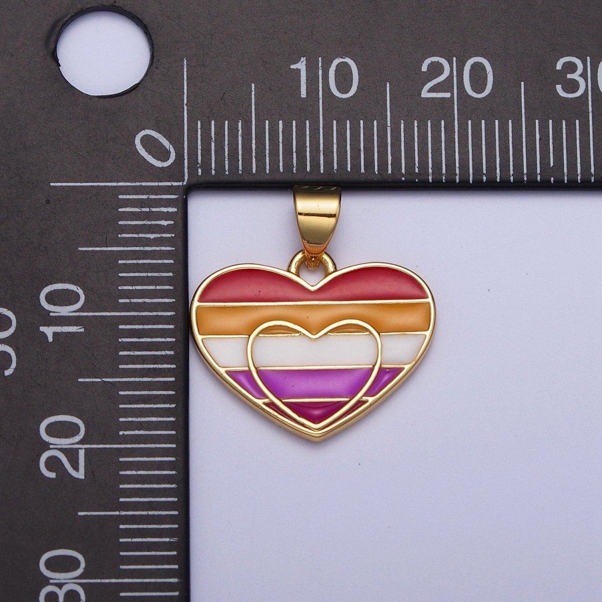 Gold LGBTQ Heart Lesbian Pride Gradient Enamel Love Pendant Charm For Jewelry Making X-477 - DLUXCA