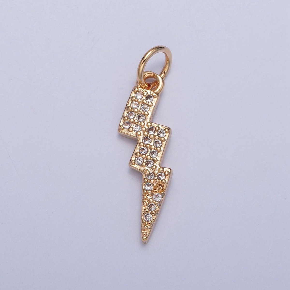 Gold Lightning Bolt Thunder Micro Paved Cubic Zirconia Charm For Weather Jewelry | X-257 - DLUXCA
