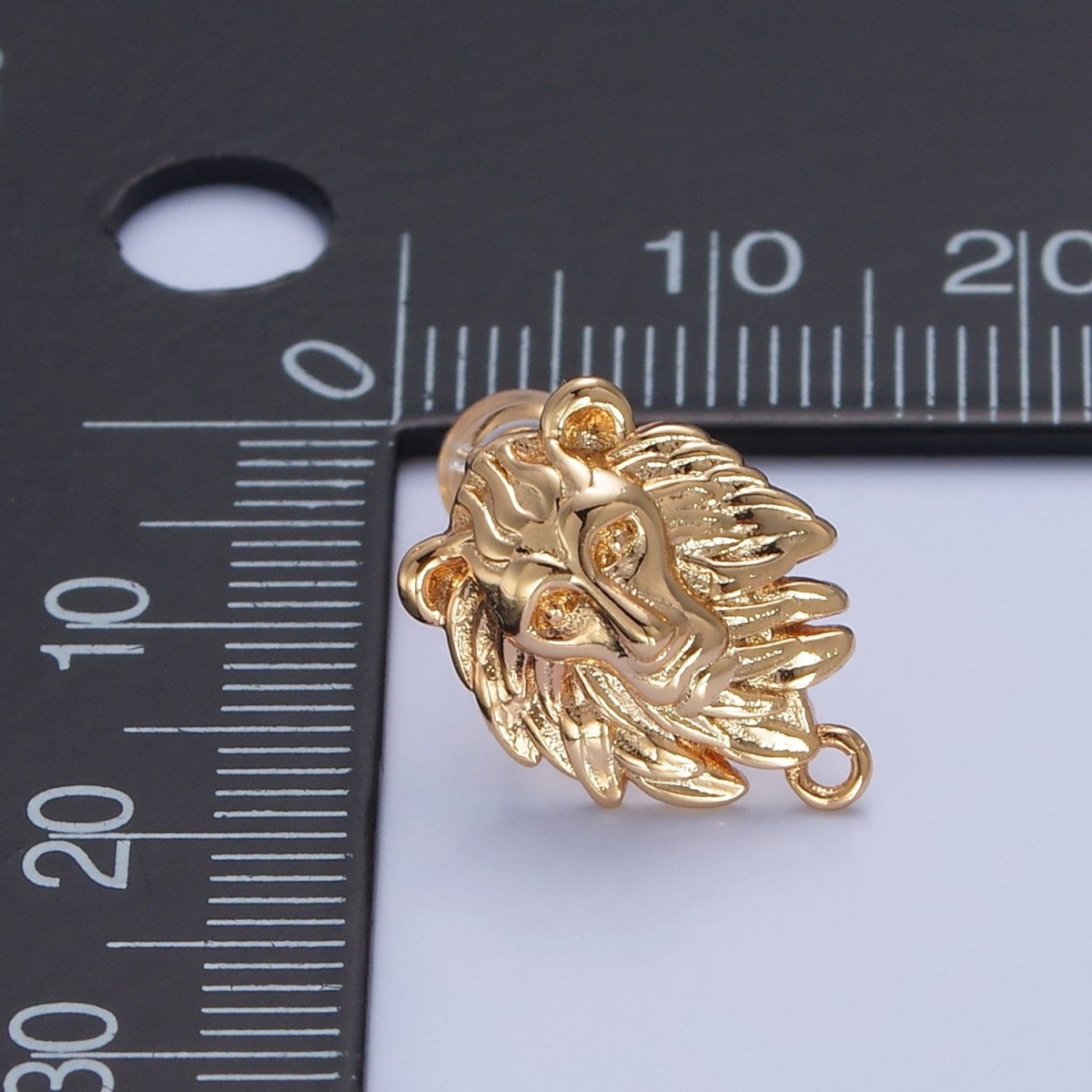 Gold Lion Head Stud Drop Open Loop Earrings Supply L-769 - DLUXCA