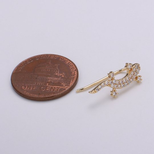 Gold Lizard Ear Climbers- Animal Earrings, Gold Ear Crawlers, Ear Climbers, Micro Pave Earrings, Gecko Ear Crawler Earrings P-006 - DLUXCA