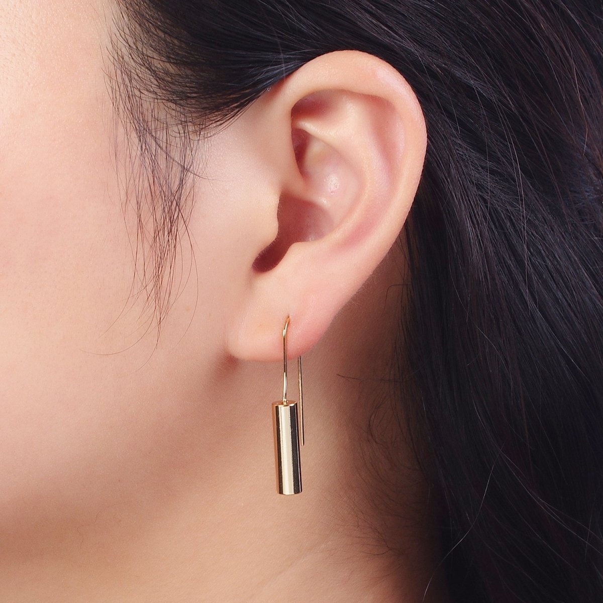 Gold Long Tube French Hook Minimalist Earrings | Y-147 - DLUXCA