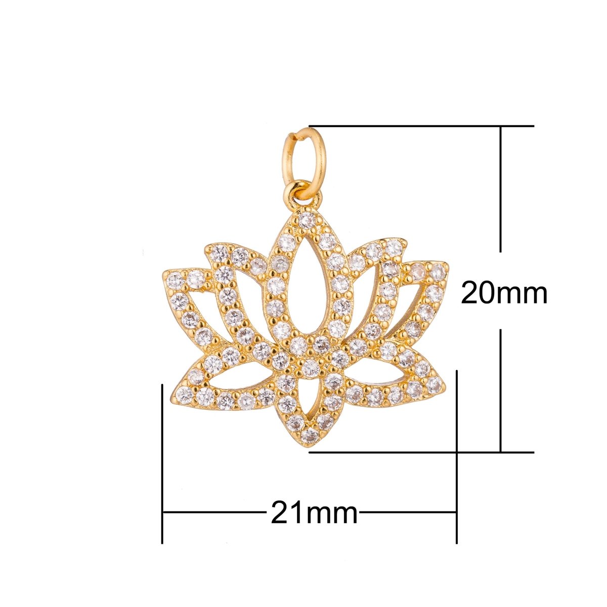 Gold Lotus Flower, Yoga Yogi Lover, Enlightenment, Chakra, Cubic Zirconia Necklace Pendant Charm Bead Bails Findings for Jewelry Making C-792 E-082 - DLUXCA