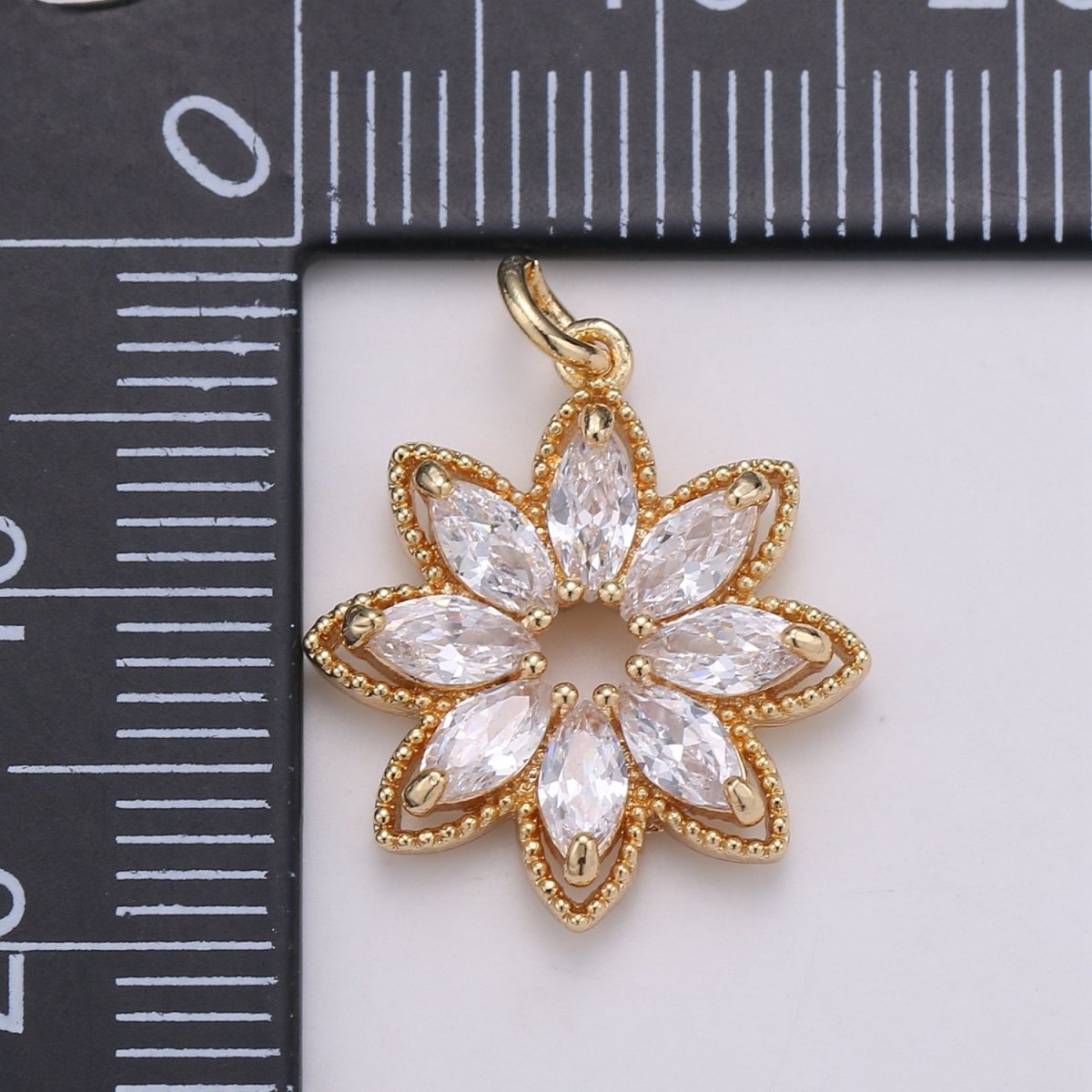 Gold Lotus Flower, Yoga Yogi Lover, Enlightenment, Chakra, Cubic Zirconia Necklace Pendant Charm Bead Bails Findings for Jewelry Making D-853 - DLUXCA