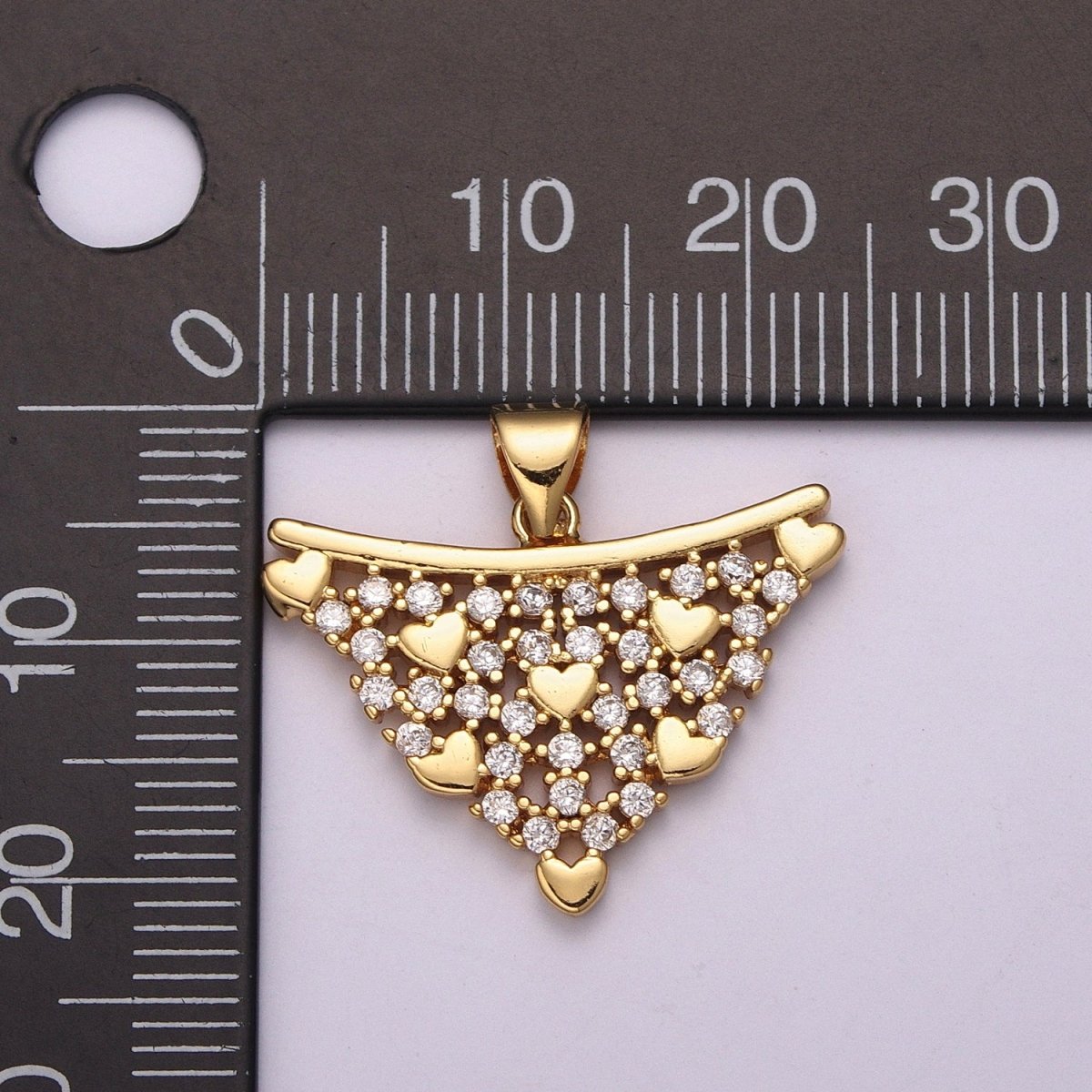 Gold Love is in the air Micro CZ Pave Heart Pendant Charm, Triangle Dainty Micro Pave CZ Pendant Charm, For DIY Jewelry, N-1427 - DLUXCA