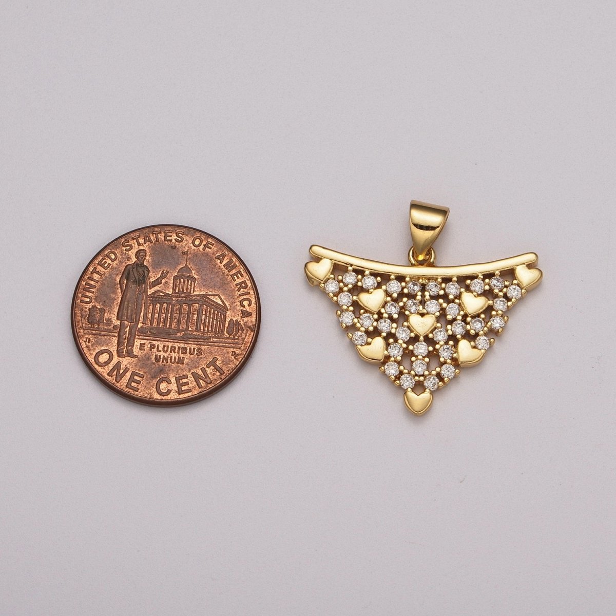 Gold Love is in the air Micro CZ Pave Heart Pendant Charm, Triangle Dainty Micro Pave CZ Pendant Charm, For DIY Jewelry, N-1427 - DLUXCA