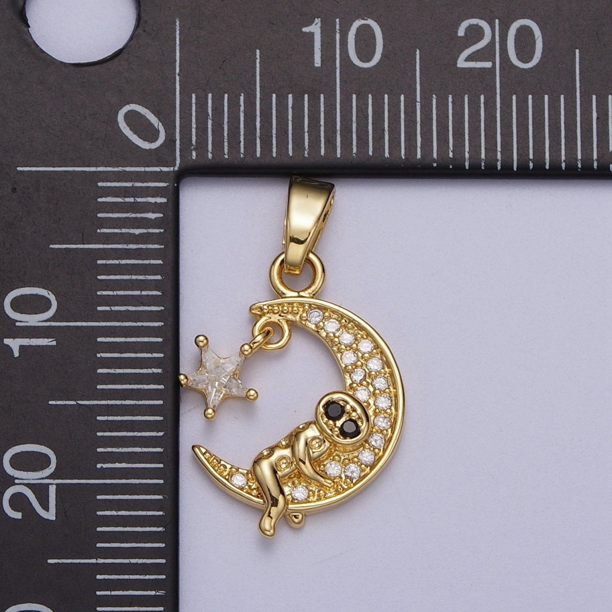 Gold Man on the Crescent Moon with Star CZ Celestial Pendant For DIY Jewelry Making | X-670 - DLUXCA