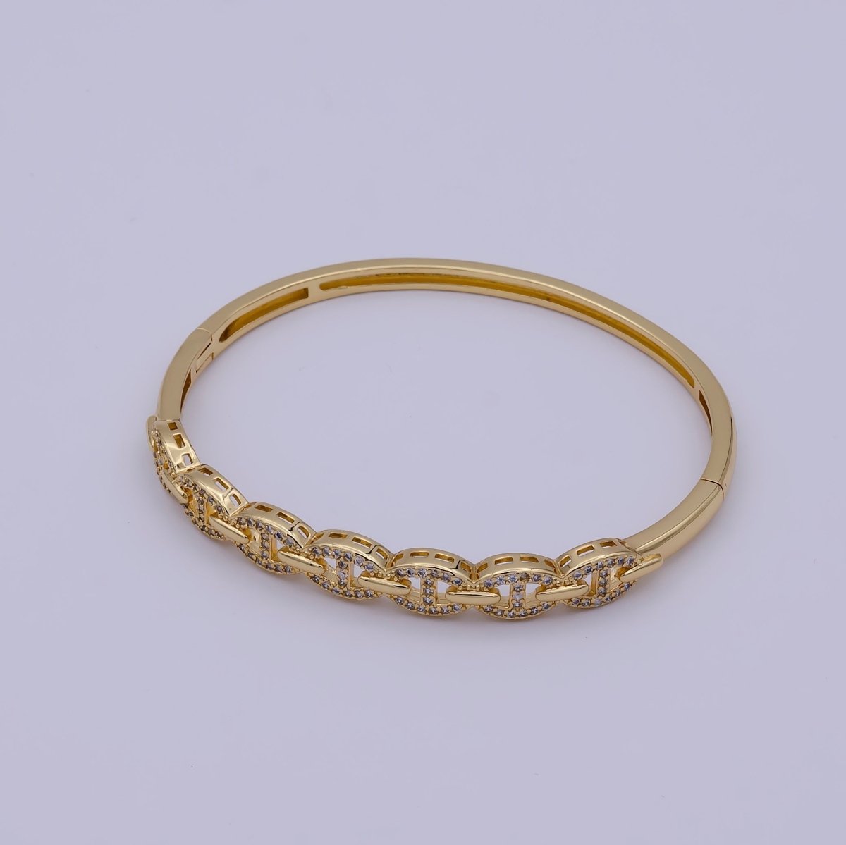 Gold Mariner Link Bracelet, CZ Gold Layering Bangle Bracelet Dainty Gold Hinged Bracelet | WA-691 Clearance Pricing - DLUXCA
