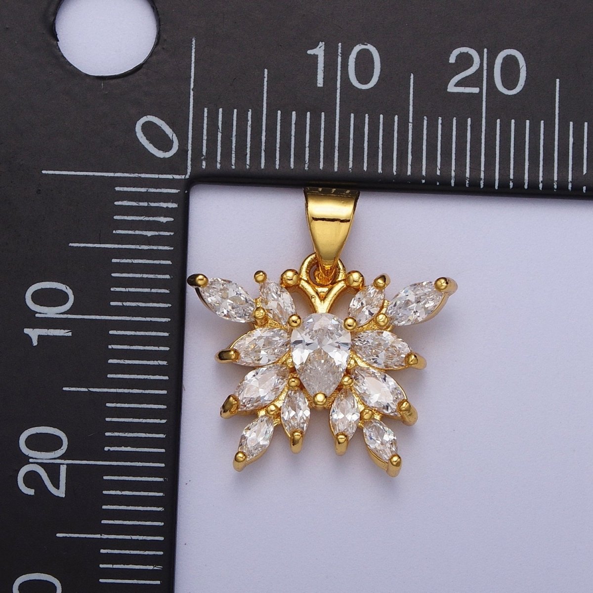 Gold Mariposa Butterfly Marquise Cubic Zirconia Pendant For Nature Jewelry Making | X-682 - DLUXCA
