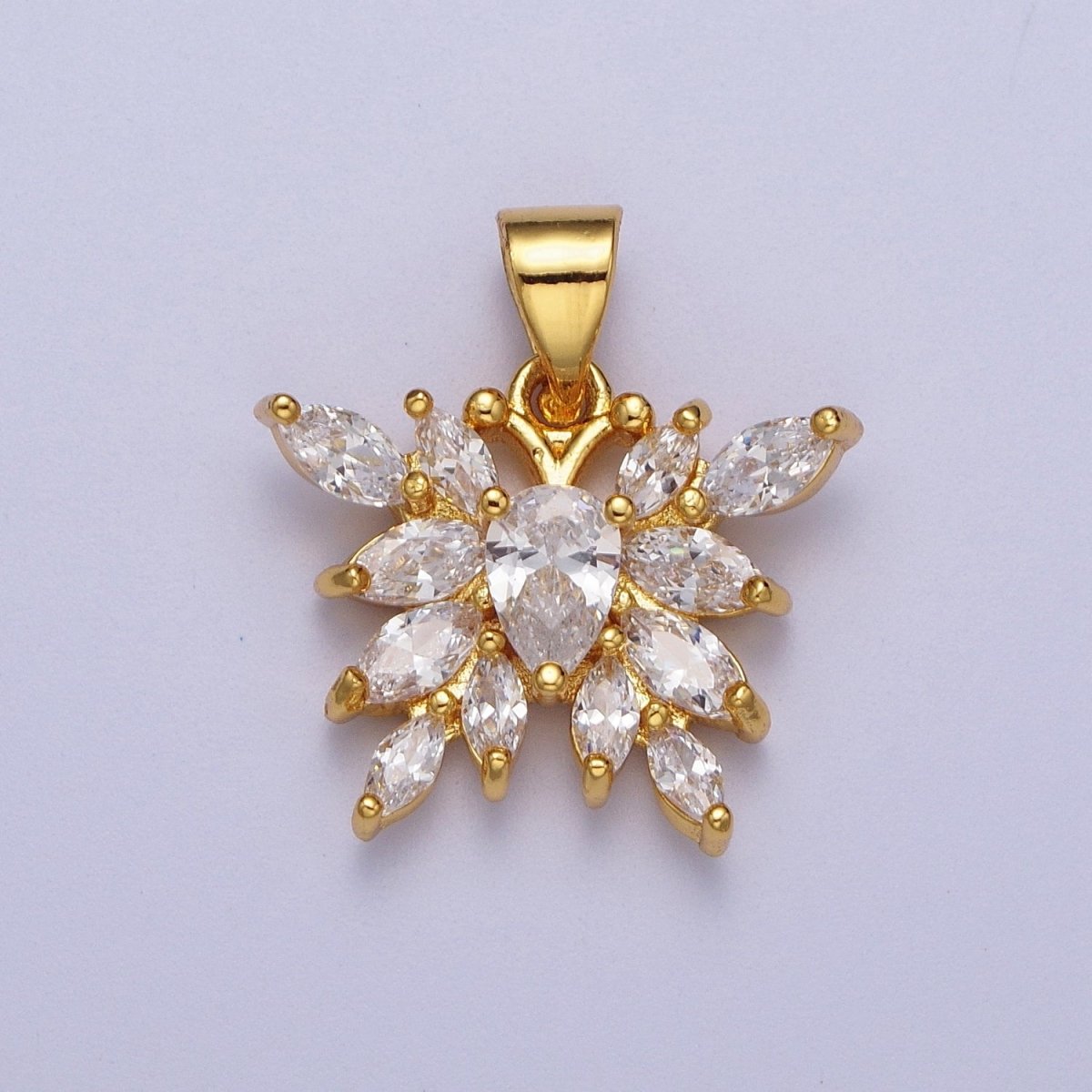 Gold Mariposa Butterfly Marquise Cubic Zirconia Pendant For Nature Jewelry Making | X-682 - DLUXCA
