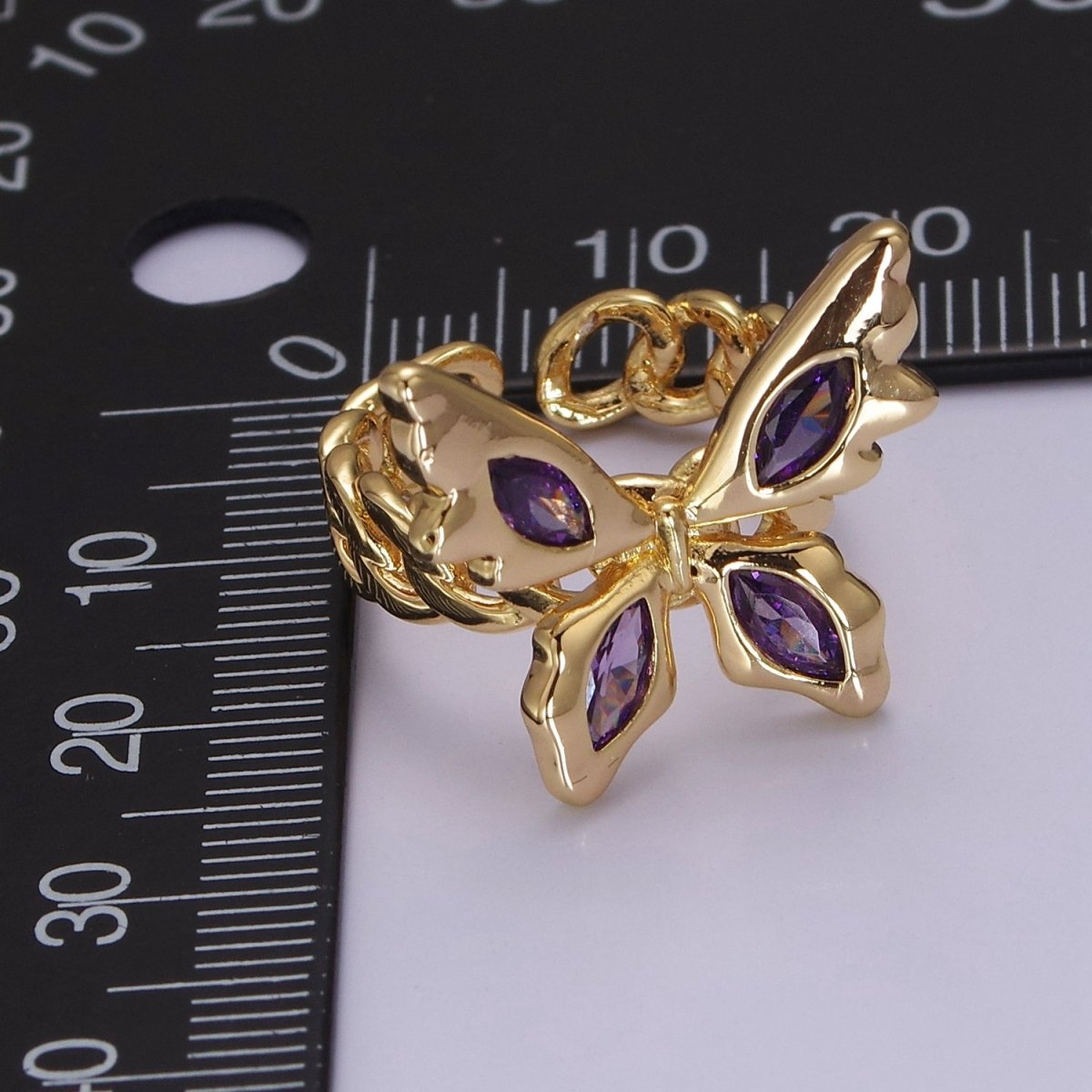 Gold Mariposa Ring Purple Butterfly Rig in 18k Gold Filled Band Statement Jewelry O-2077 - DLUXCA