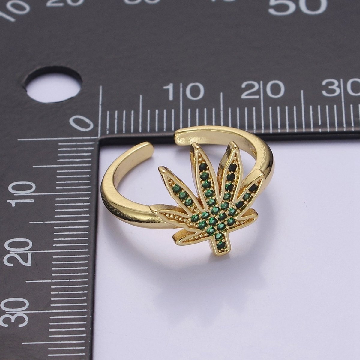 Gold Mary Jane Ring Green Weed Ring Open Adjustable Ring O-2159 - DLUXCA
