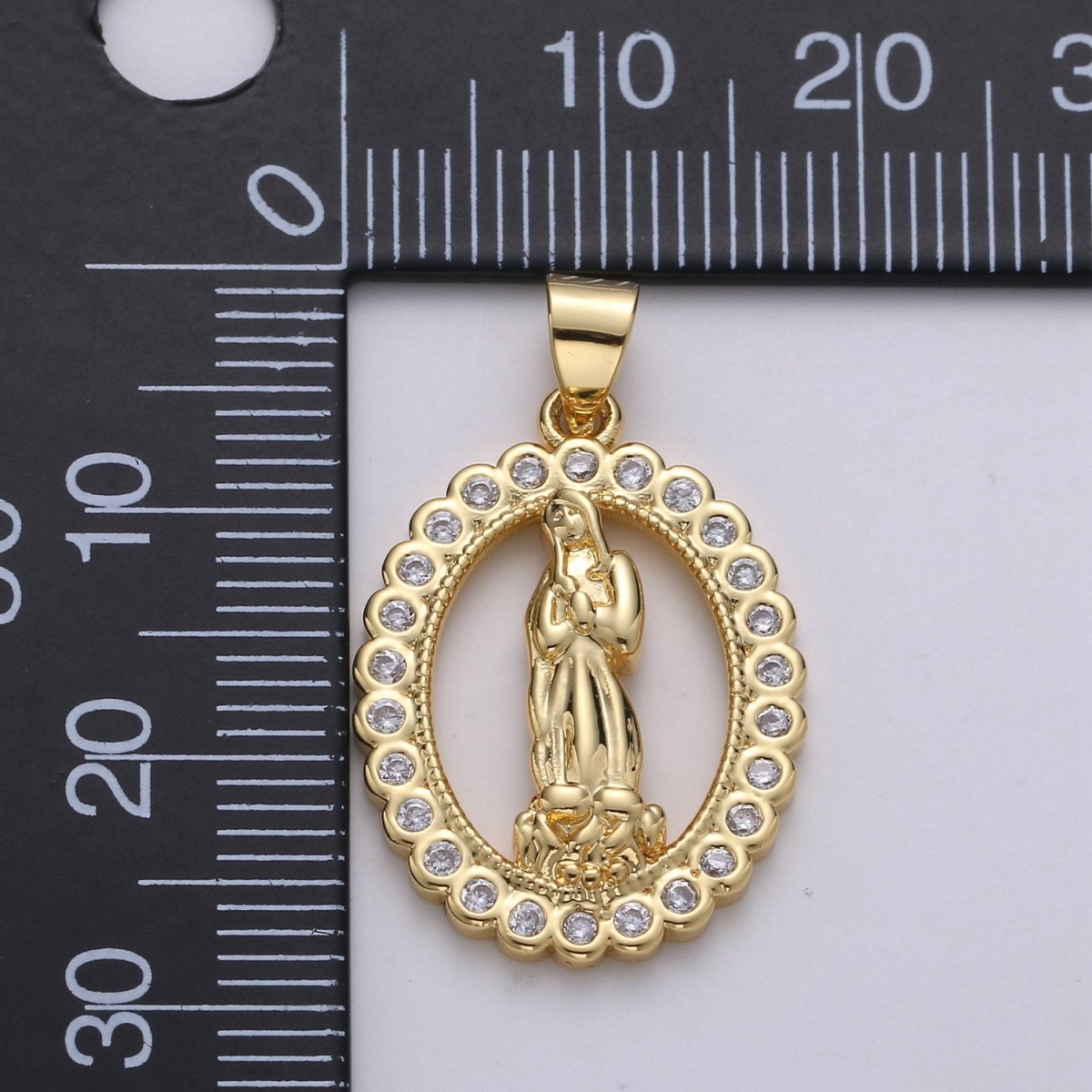 Gold Medallion Charm 14k Gold Filled CZ Virgin Mary Pendant, Lady Guadalupe Cubic Zirconia Charm, Mother of Jesus Religious Jewelry I-701 - DLUXCA