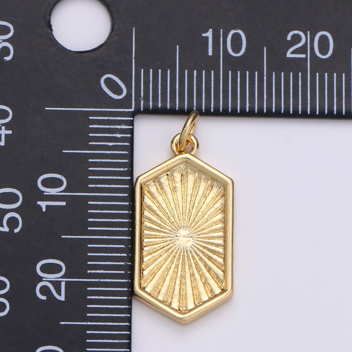 Gold Medallion Charm 14K Gold Filled Hexagon Pendant Gold Sunburst Charm Necklace Boho Chic Gold Geometric Necklace Vintage Style Charm D-529 - DLUXCA