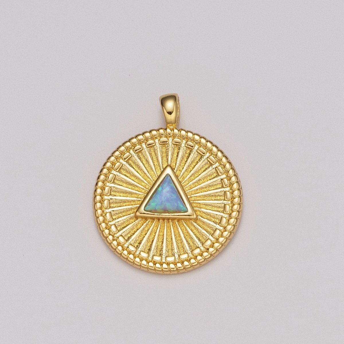 Gold Medallion Charm, Opal Triangle Coin Charm SunBurst Geometric Amulet Layering Necklace charm N-1438, N-1483 - DLUXCA