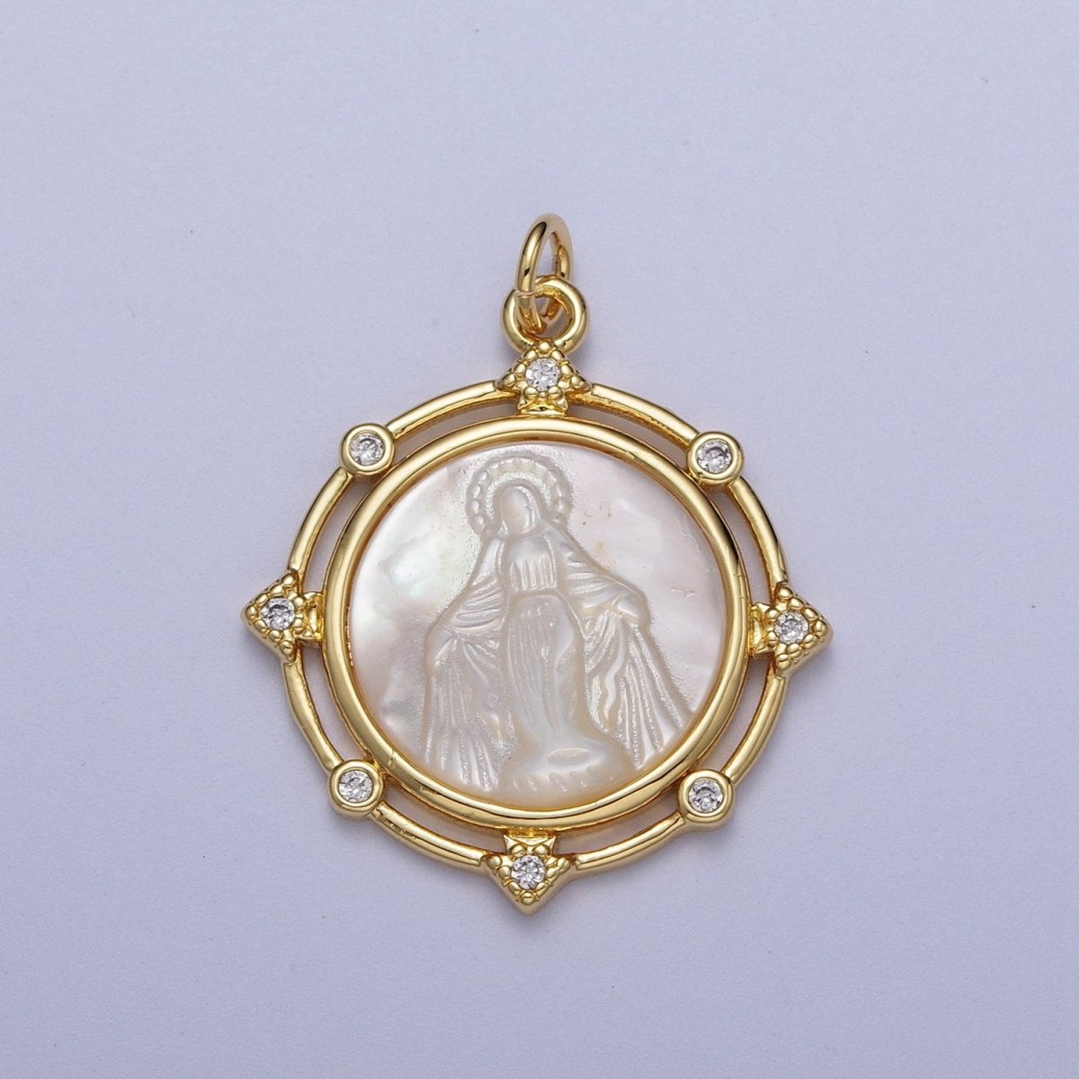 Gold Medallion Miraculous Lady / Evil Eye Mother of Pearl Round Charm Pendant | X-726 X-727 - DLUXCA