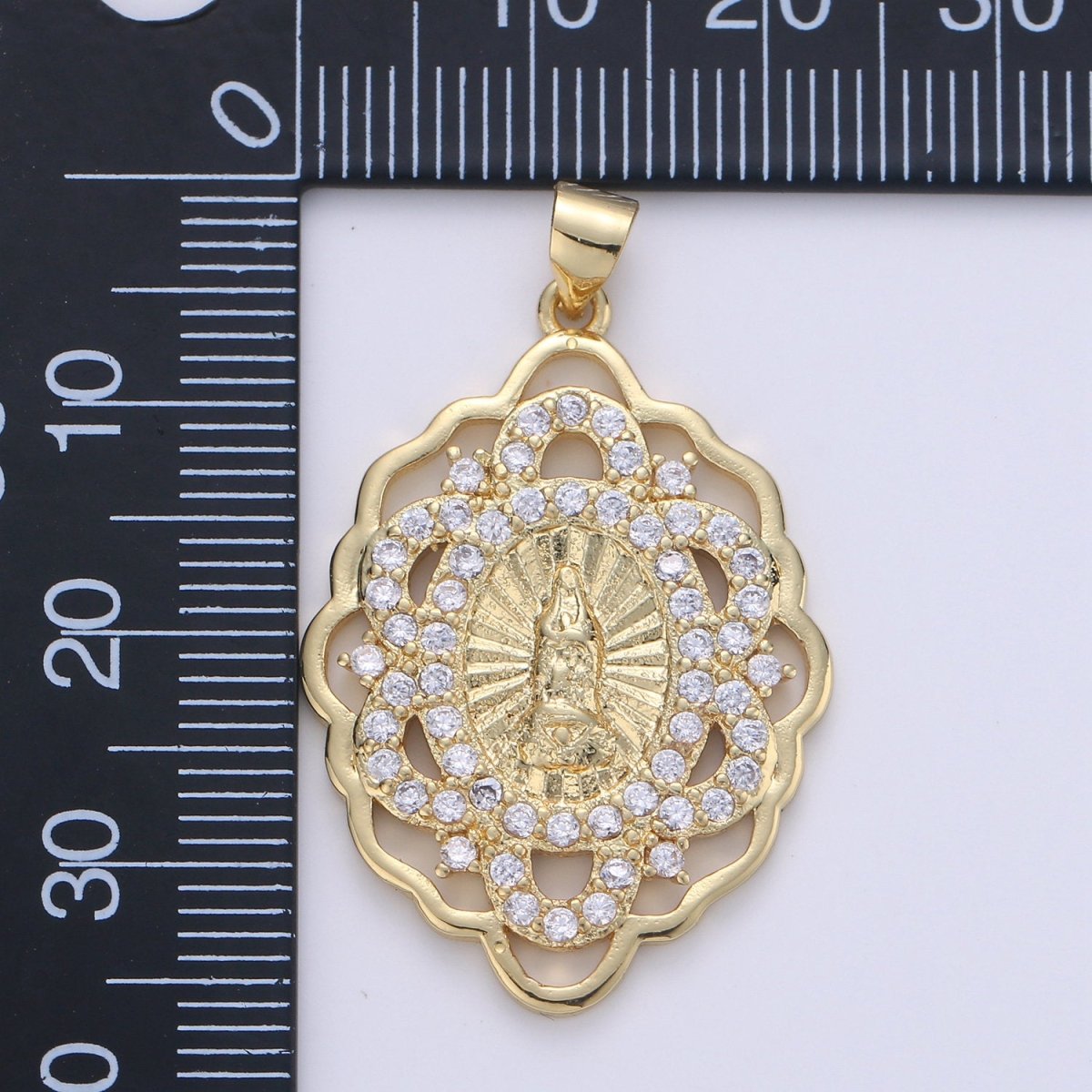 Gold Medallion Virgin Mary Pendant Sun Burst Pendant Round Coin Pendant in 24K Gold Filled Religious Jewelry Charm Pendant for Necklace I-640 - DLUXCA