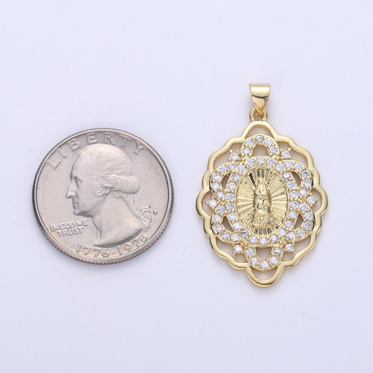 Gold Medallion Virgin Mary Pendant Sun Burst Pendant Round Coin Pendant in 24K Gold Filled Religious Jewelry Charm Pendant for Necklace I-640 - DLUXCA