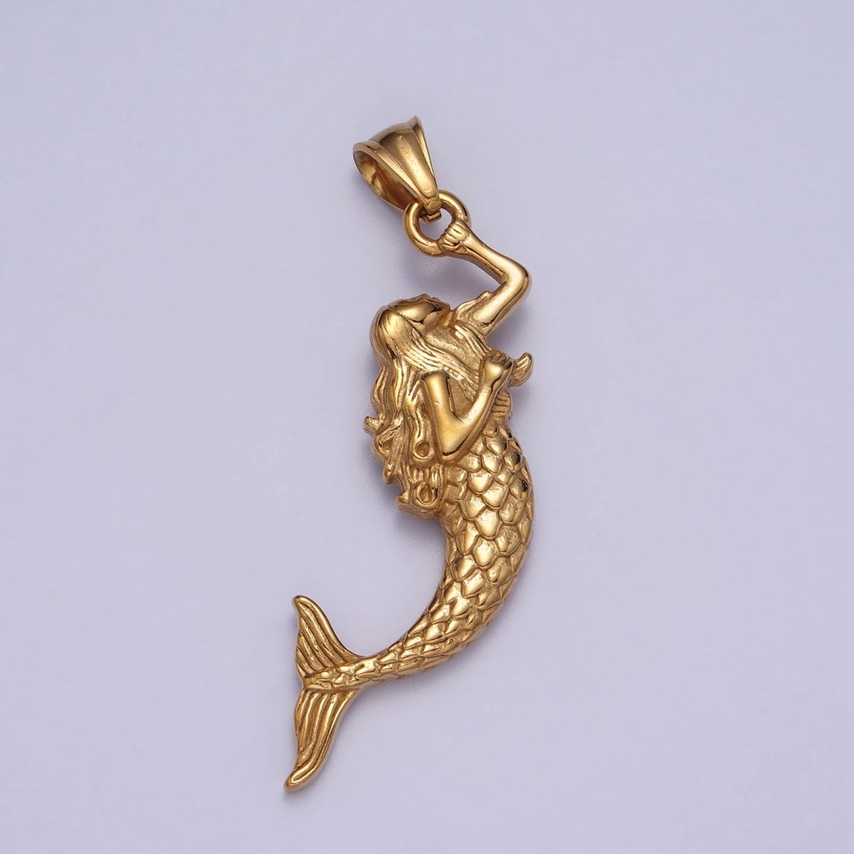 Gold Mermaid Siren Under The Sea Stainless Steel Pendant J-386 - DLUXCA